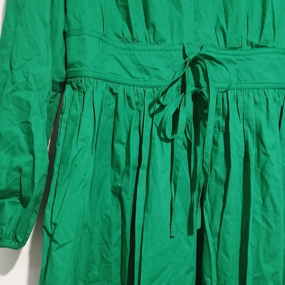J. Crew Vibrant Kelly Green Long Sleeve Poplin Dress - Picture 6 of 16